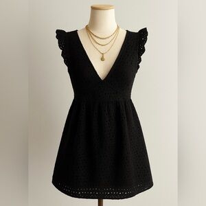 Mi Ami Babydoll Eyelet Mini Dress Womens Size Small Black Whimsigoth Cottagecore